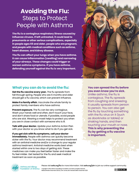 Handout on steps asthma patients need to take to avoid flu