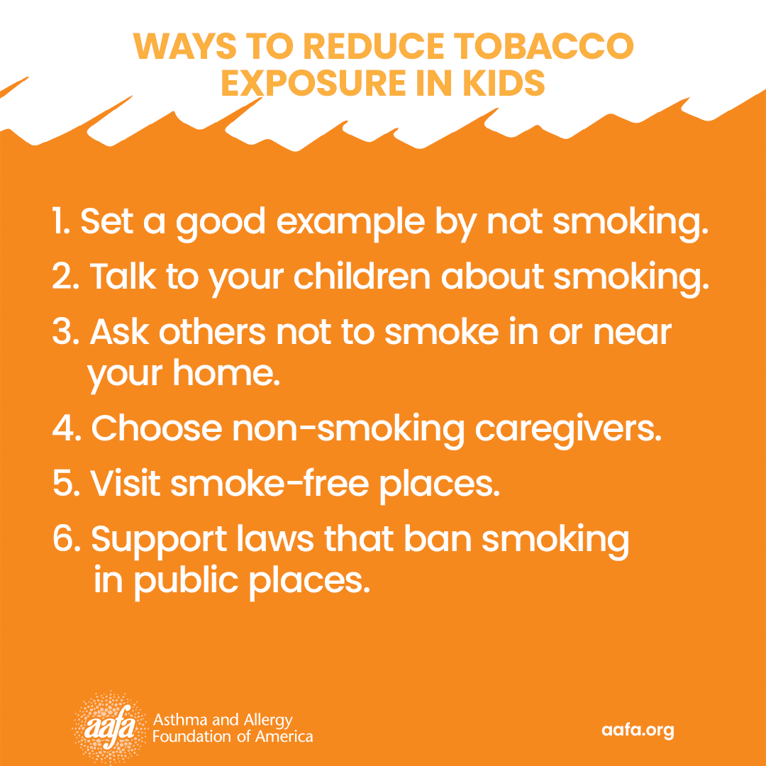 Tips on ways to reduce tobacco exposure in kids on an orange background